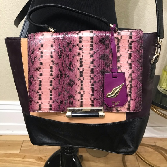 NEW Diane Von Furstenberg Snake/Leather Satchel - Picture 2 of 8